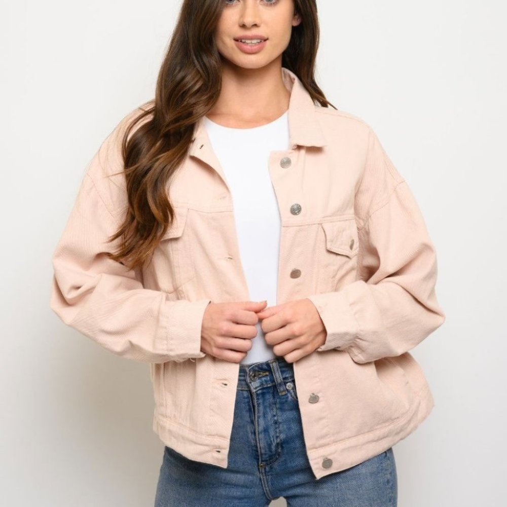WOMEN'S BUTTON CLOSURE LONG SLEEVE DENIM JACKET - Picture 5 of 6